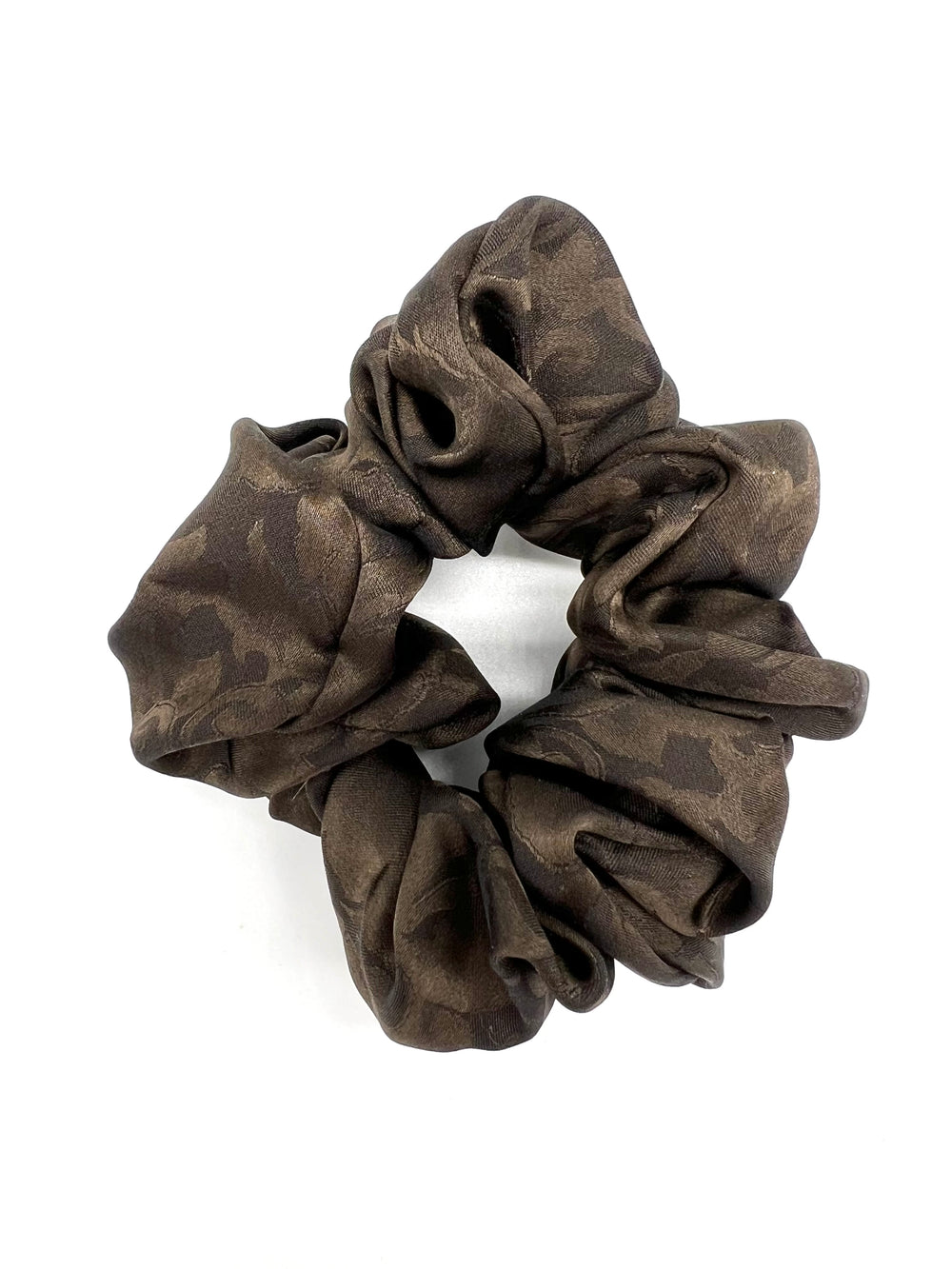 Dark Brown Silk Jacquard Scrunchie