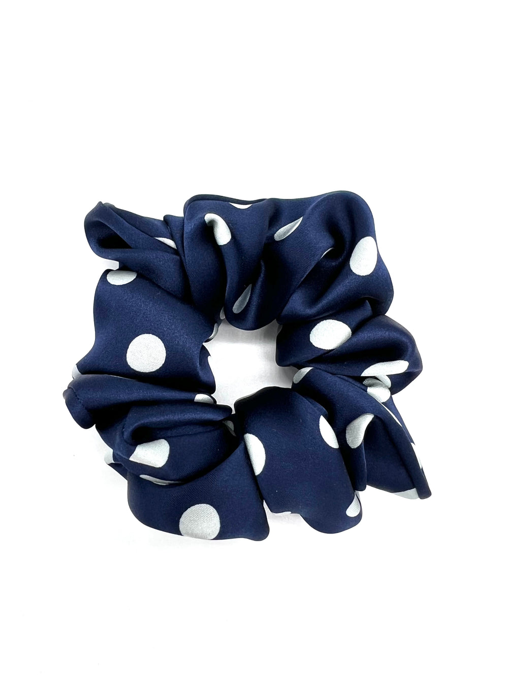 Navy Blue Polka Dot Silk Scrunchie