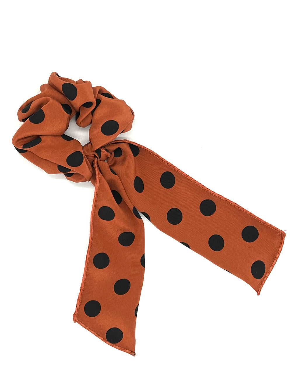 Rust Polka Dot Silk Tailed Scrunchie