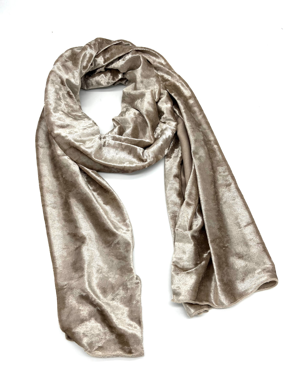 Solid Khaki Velvet Silk Blend Straight Scarf