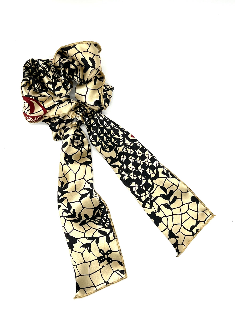 Honeycomb Floral Silk Tailed Scrunchie