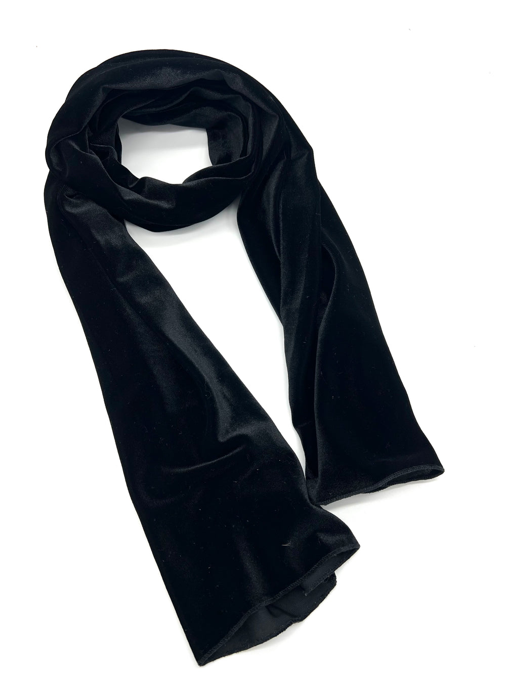 Solid Black Velvet Silk Blend Straight Scarf